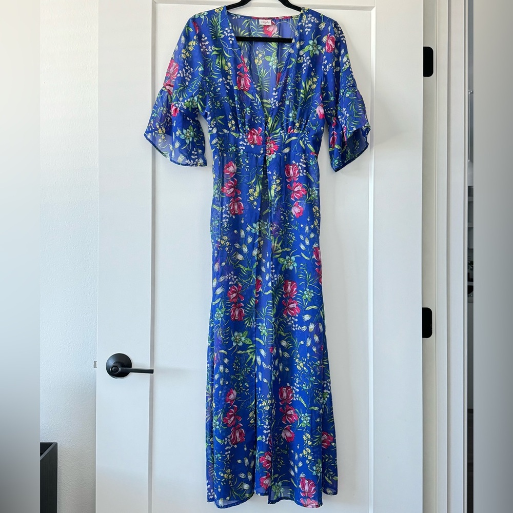 Blue Floral Maxi Kimono